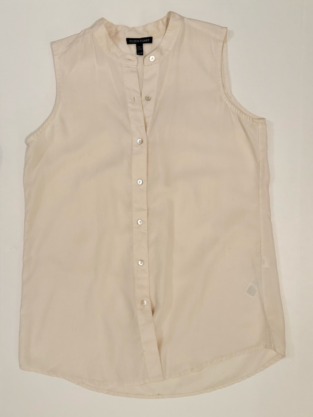 Eileen Fisher Ivory Sleeveless Button-Up Tencel Blouse XS